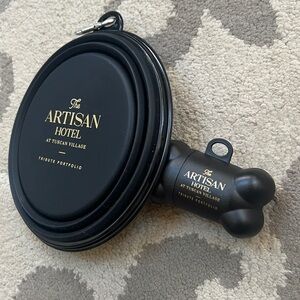 Black Artisan Hotel Collapsible Pet Bowl and Waste Bag Holder